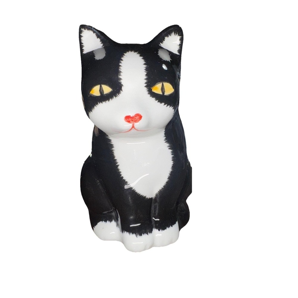 Ceramic Cat  Toothbrush Holder Black & White Tuxedo. 6"
